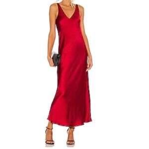 Loulou Satin Dress in Red. Line & Dot.